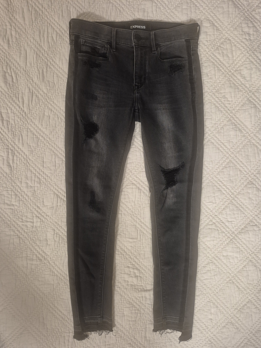 Express Mid Rise Ankle Legging Jeans Black Side Stripe Distressed 4R